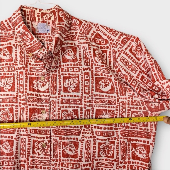VTG Reyn Spooner Hawaiian Shirt Red XXL Reverse Print Classic Floral Fish Leaf - Picture 10 of 11